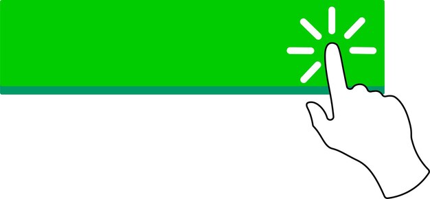 Vector click here green button shape with hand pointer