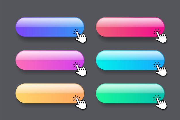 Vector click here web buttons with hand cursor set of action button with arrow pointer click button