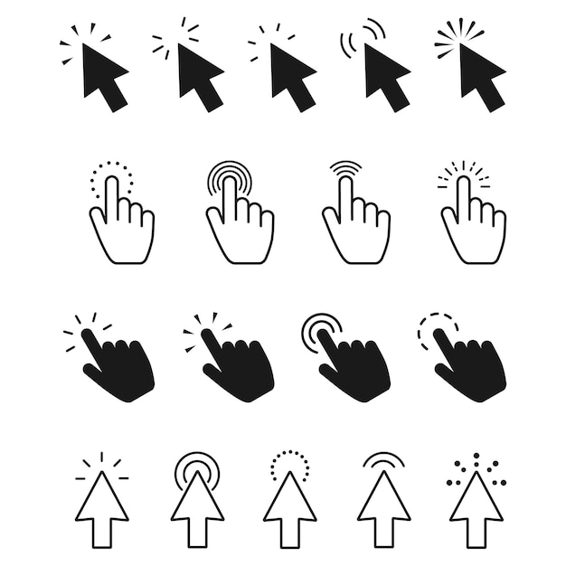 Vector click icon set hand clicking computer mouse click cursor vector illustration