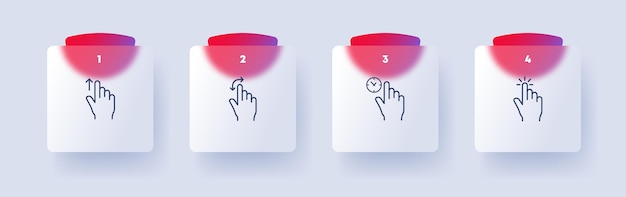 Vector click set icon tap index finger knob tapping sliding 3d object modeling snap button arrow sensor key pressing concept glassmorphism style vector line icon for business and advertising
