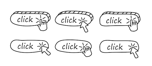 Vector click on a set of linear symbols different push buttons for application website advertisement