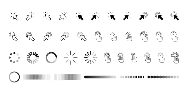 Vector clickable arrow icons highlighting interaction pointer click icon clicking the arrow cursor line s