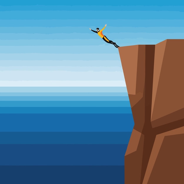 Vector cliff diver leaping into the ocean