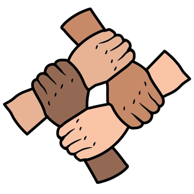 a close up of a group of hands holding each other