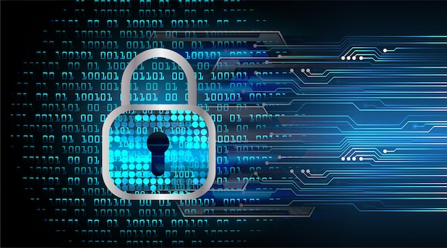 Vector closed padlock on digital background cyber security