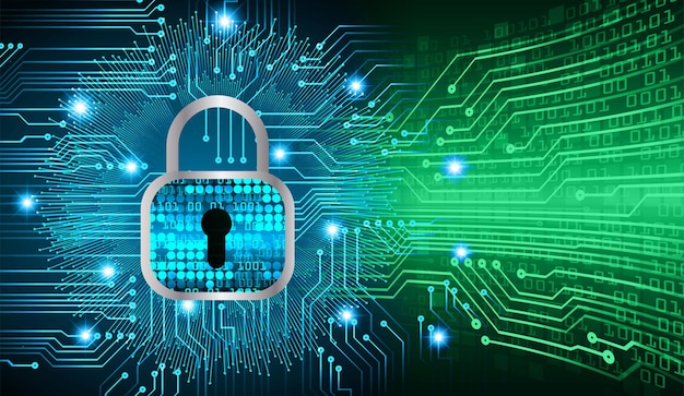 Vector closed padlock on digital background, cyber security