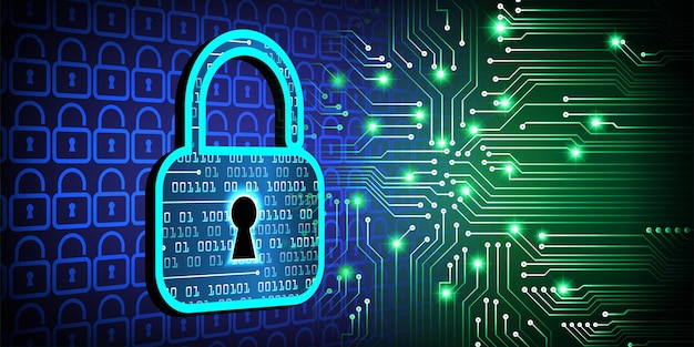 Vector closed padlock on digital background, cyber security
