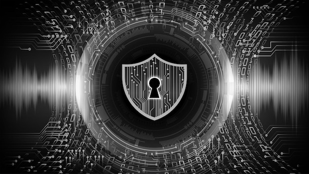 Vector closed padlock on digital background cyber security