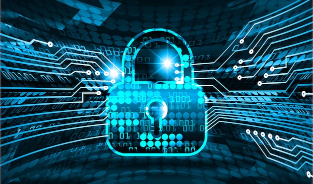 Vector closed padlock on digital background, cyber security
