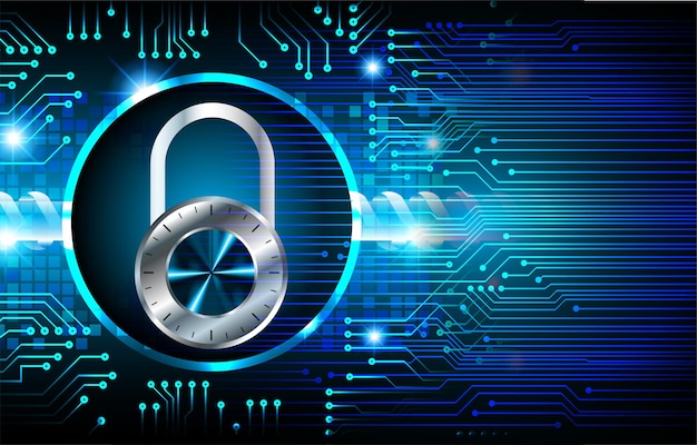 Vector closed padlock on digital background cyber security