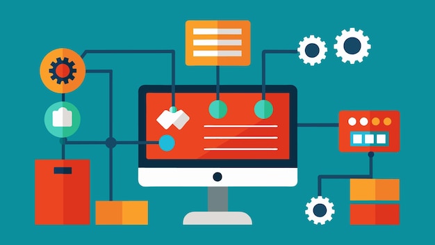 Vector a closeup of an advanced computer program controlling and monitoring the entire assembly process to