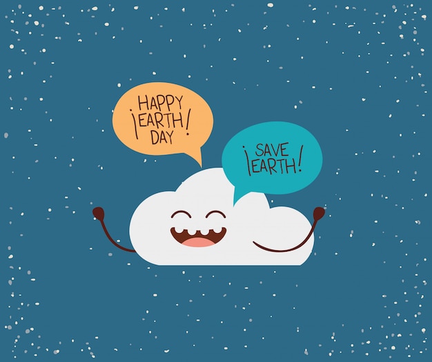 Vector cloud character with speech bubble earth day celebration