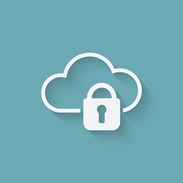 Vector cloud computer storage with lock concept symbol