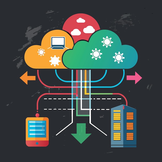 Vector cloud computing concept remote server data center that can access everywhere in the world on the i