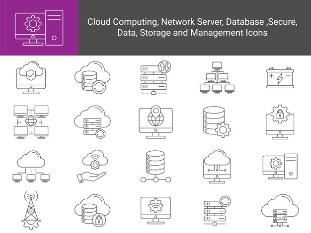 cloud computing icons set data center icon cloud computing server database networking security