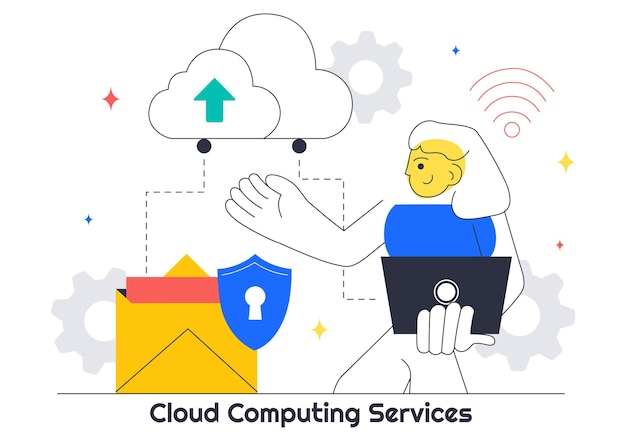 Vector cloud computing illustration featuring digital technology speed connection with database statistics analytics server monitoring and network