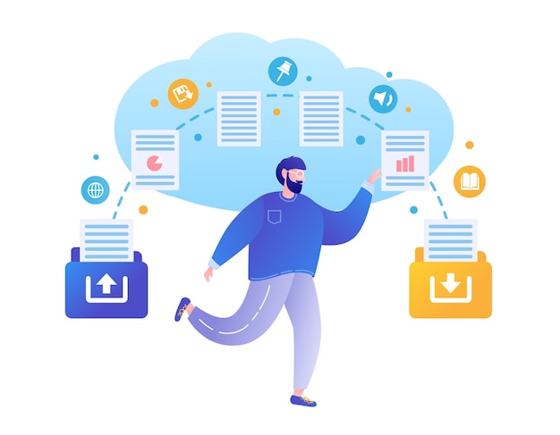 Vector cloud computing network cloud service copy files backup file sharing concepts