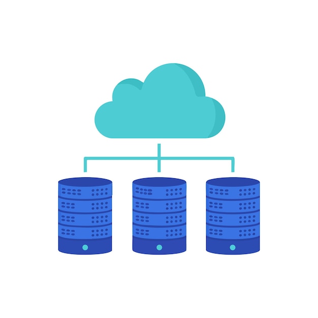 Vector cloud computing network with multiple server stacks and data storage connection vector illustration