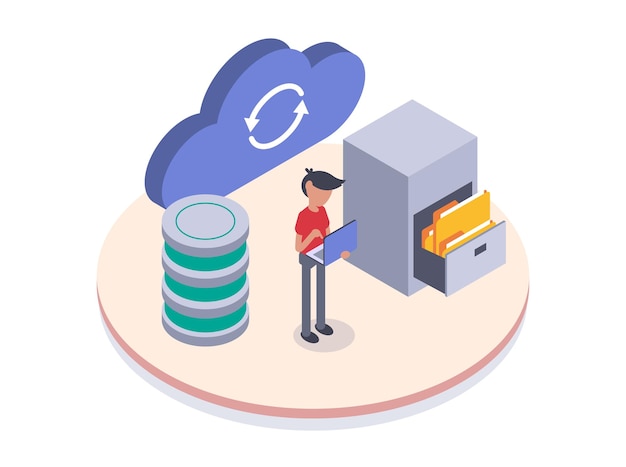 Vector cloud computing programmer migrates data to cloud storage