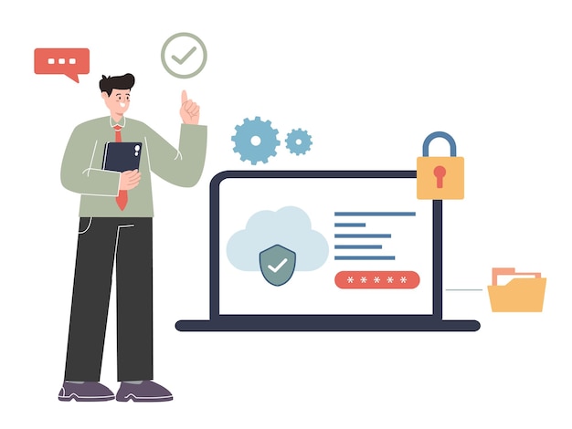 Vector cloud computing security expert administrator support software cyber safety analyst