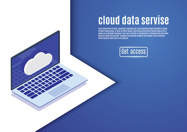 Vector cloud data storage, web hosting, isometric server illustration on a blue background.computer.