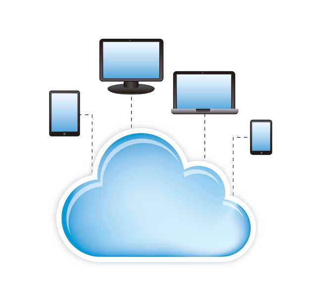 Vector cloud information with laptop and celphone vector illustration