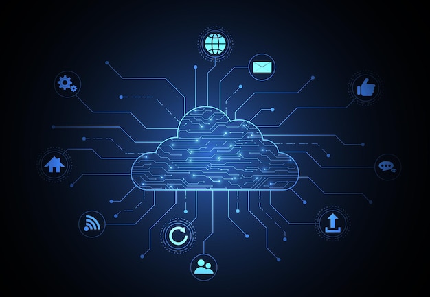 Vector cloud networking computing connection with internet icons concept circuit design digital data