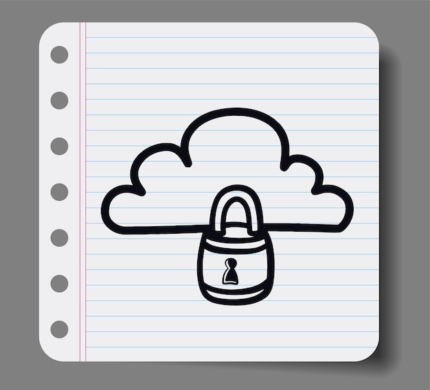 Vector cloud security icon with doodle style