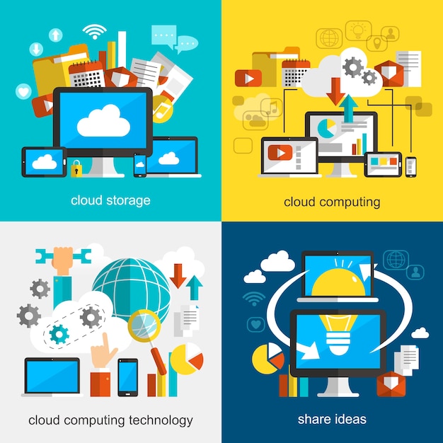 Vector cloud technology flat design collections with multi devices