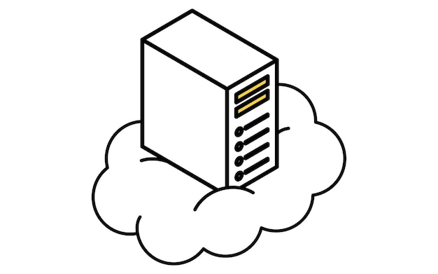 Vector cloudbased web server isometric line icon with frontfacing rectangular server and cloud element