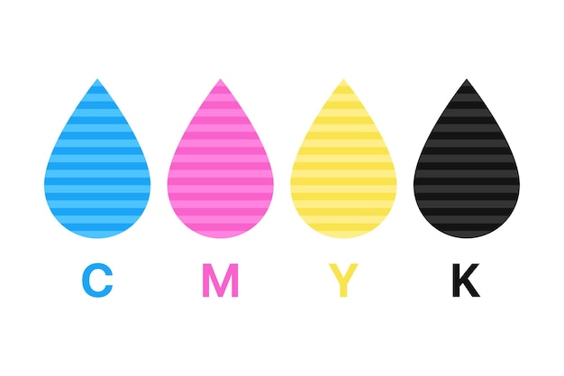 Vector cmyk lines droplets set