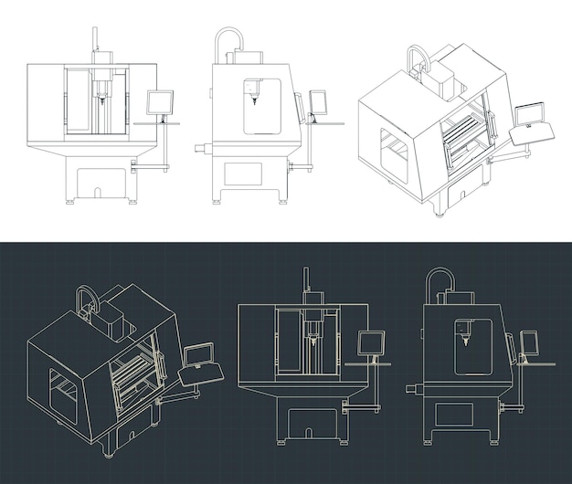 Vector cnc turning milling machine blueprints