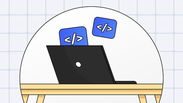Vector coding banner with laptop and code icons