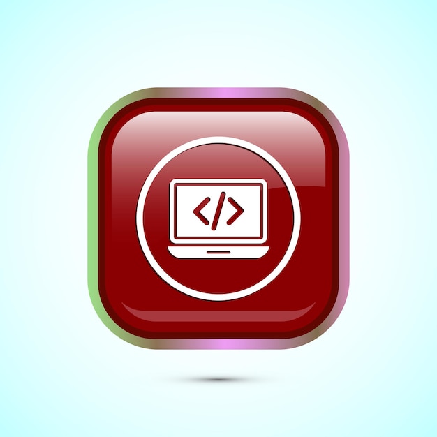 Vector coding icon design illustration web development icon red color square button design