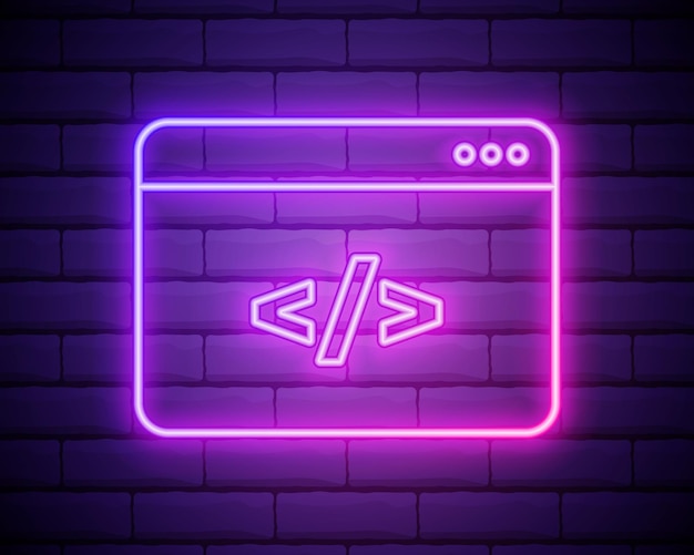 Vector coding neon iconprogramming elements of browser set simple icon for websites web design mobile app info graphics isolated on brick wall