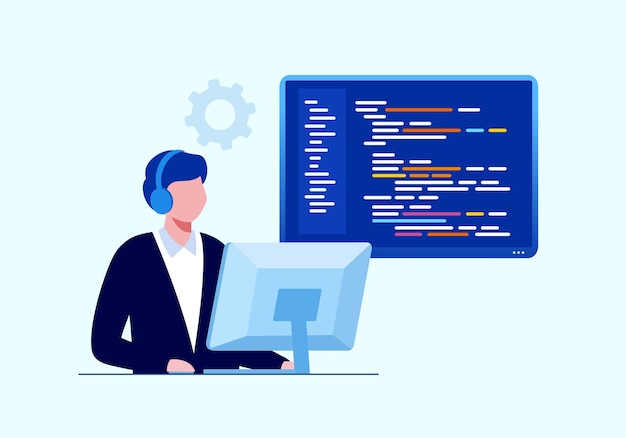 Vector coding programmer developer flat vector illustration template