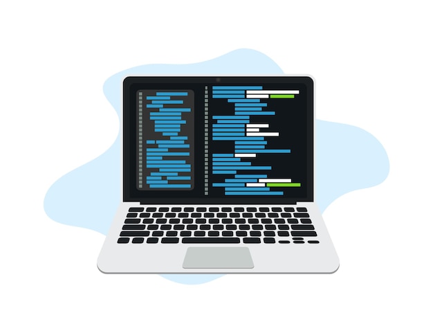 Vector coding and programming app in laptop screen in a flat design