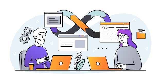 Vector coding and programming concept characters create website or application using programming language