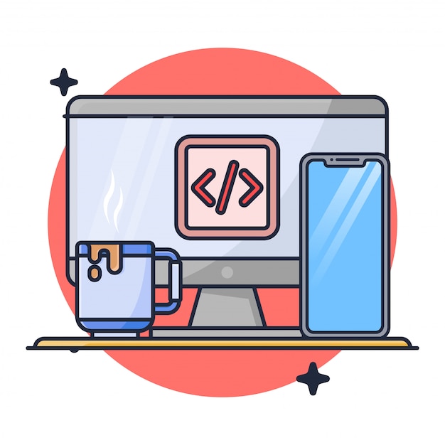Vector coding with desktop and mobile phone illustration