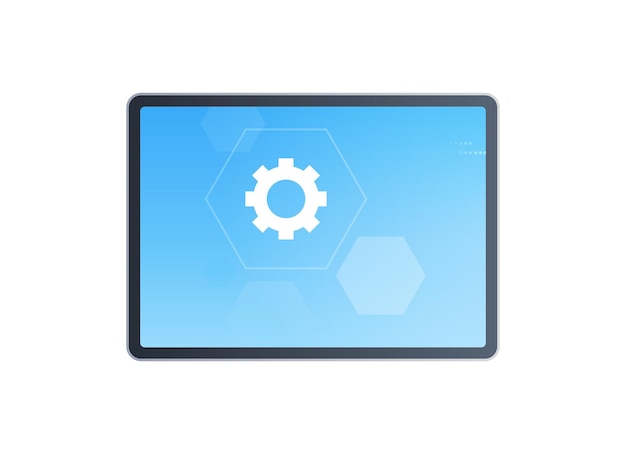 Vector cogwheel on tablet pc and teamwork flat vector illustration