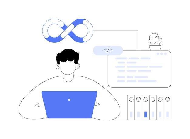 Vector collaborative framework abstract concept vector illustration man programming and coding devsecops system it technology security and operations collaborative framework idea abstract metaphor