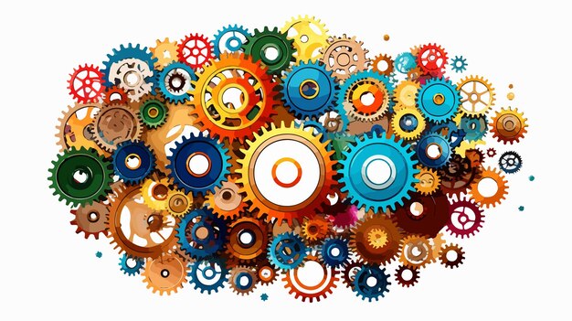 Vector collage of mechanical cogwheels