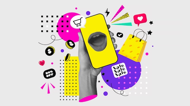 Vector collage poster design m shopping