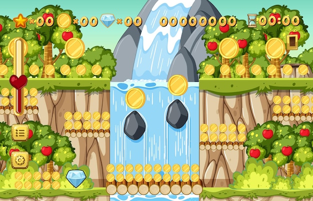 Vector collecting coins platformer game template