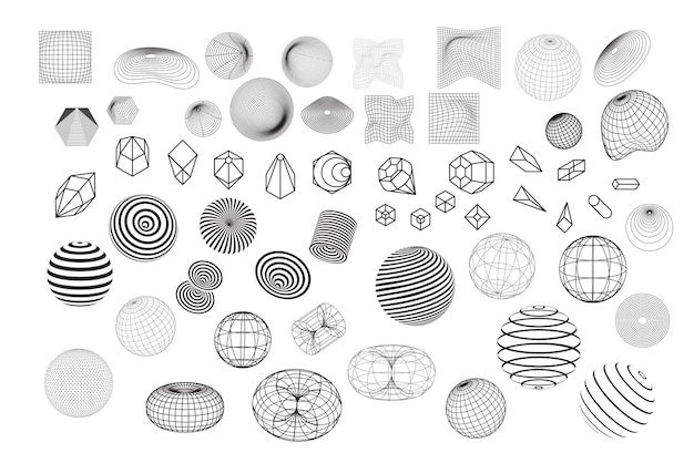 Vector collection of 3d wireframe geometric shapes