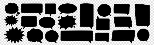 Vector a collection of black and white speech bubbles with the word chat on the bottom.