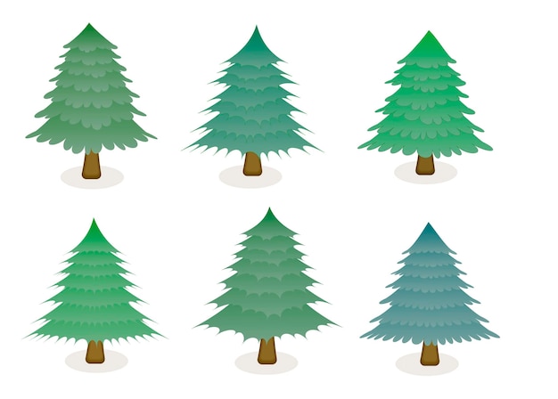 Vector collection of christmas trees in cartoon style
