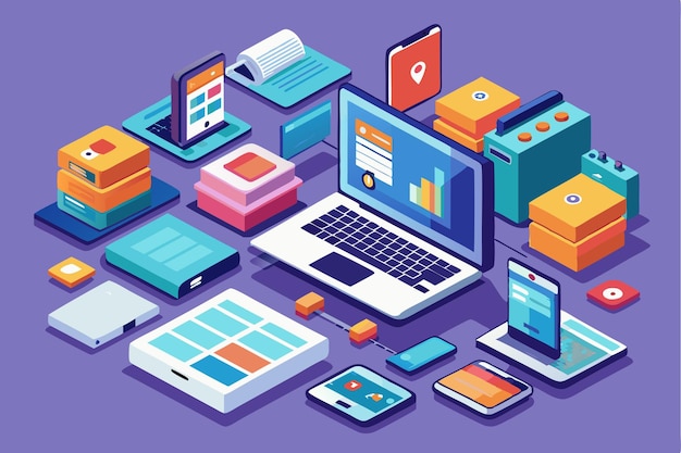 Vector a collection of customizable web devices displayed in an isometric design showcasing different functions web devices customizable isometric illustration
