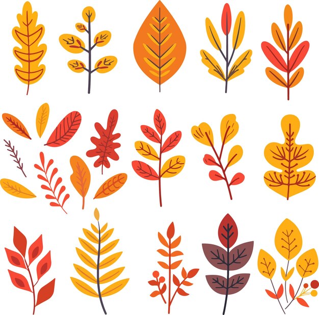 Vector a collection of different colored leaves and branches