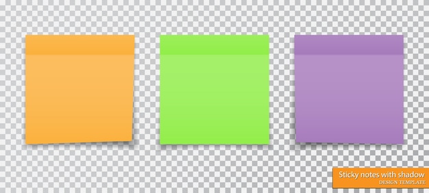 Vector collection of different colored sticky notes with shadow.